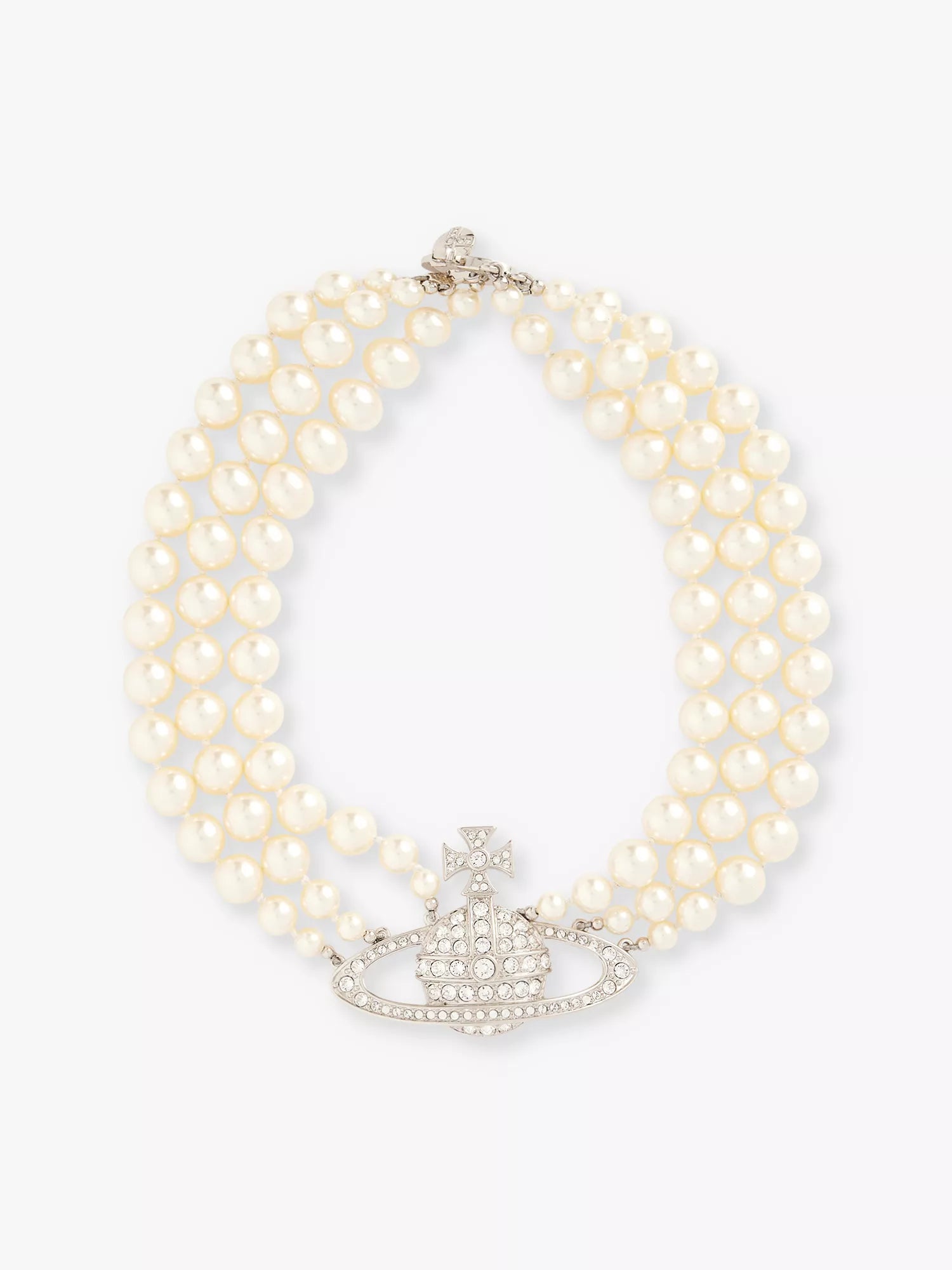 VIVIENNE WESTWOOD Triple-Row Faux-Pearl Orb Pendant Choker Brass(2 Colors)