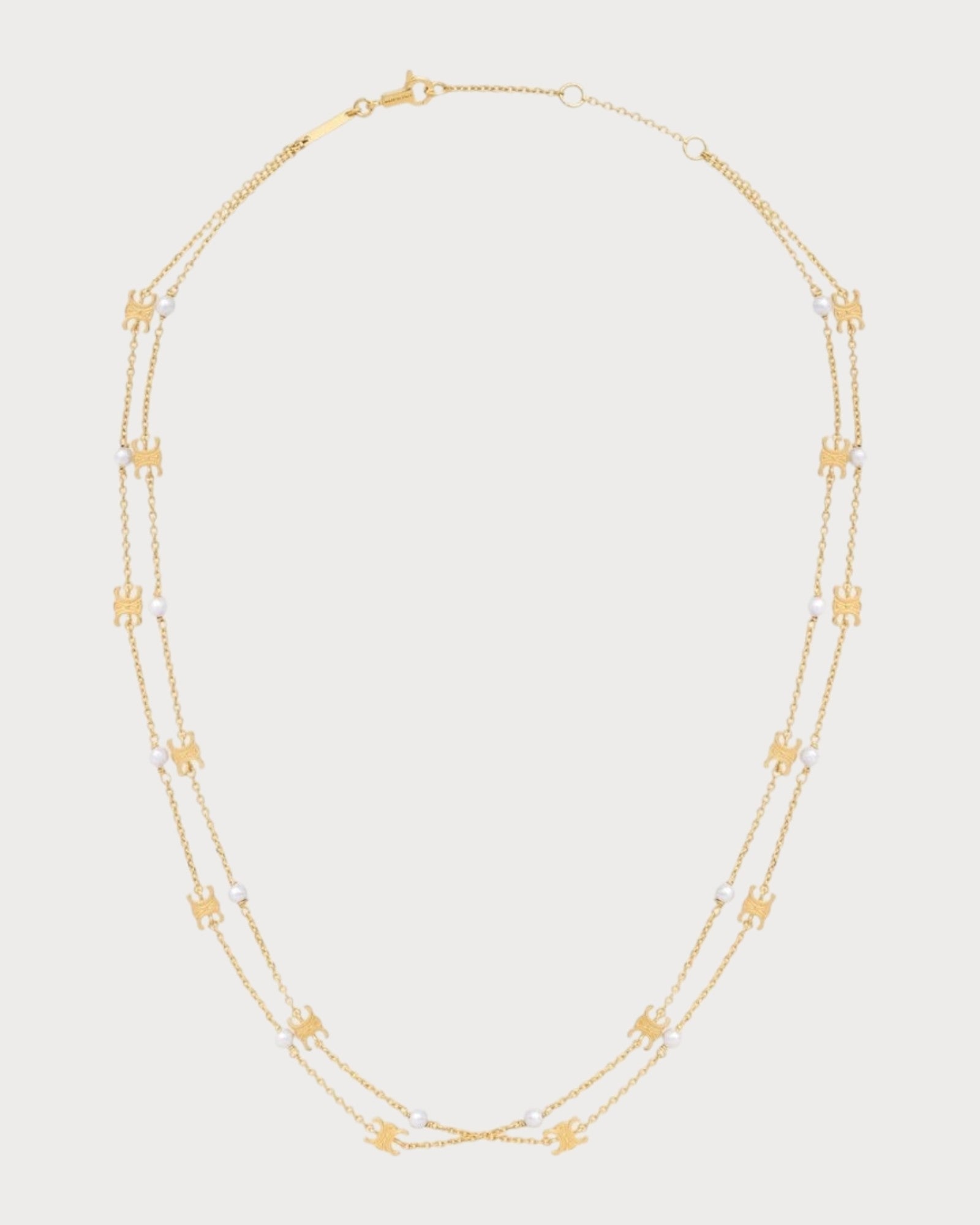 CELINE Triomphe Pearl Double Necklace Brass(Gold)