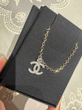 CHANEL ABC147 Silver Crystal CC Necklace(Silver)